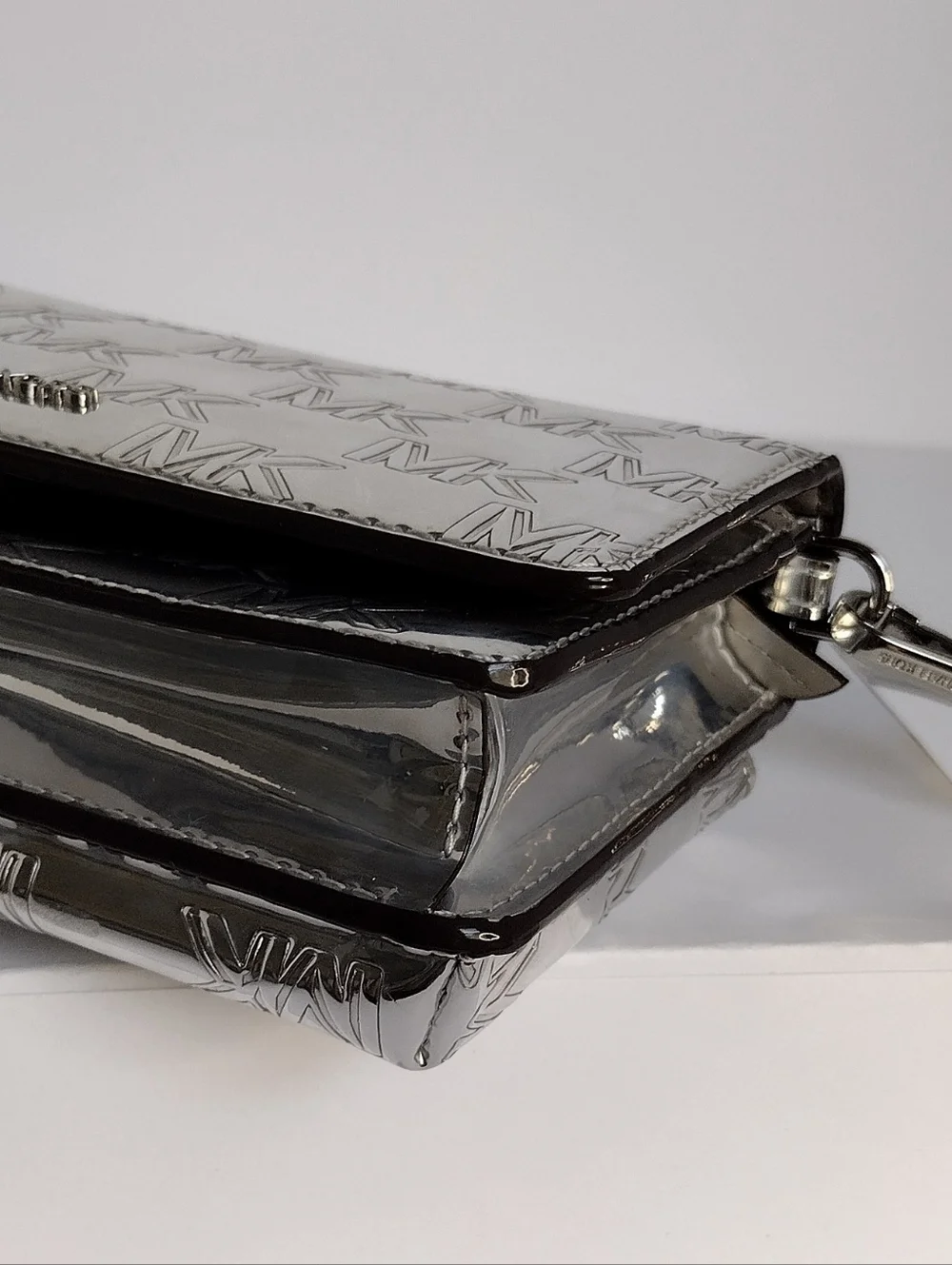 Michael Kors Metallic Silver MK Logo Crossbody - Picture 8 of 11